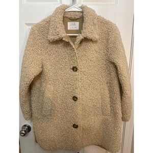 Zara Girls Sherpa Coat M10 Long Brown Button Up Teddy Fleece Pocket Faux Suede